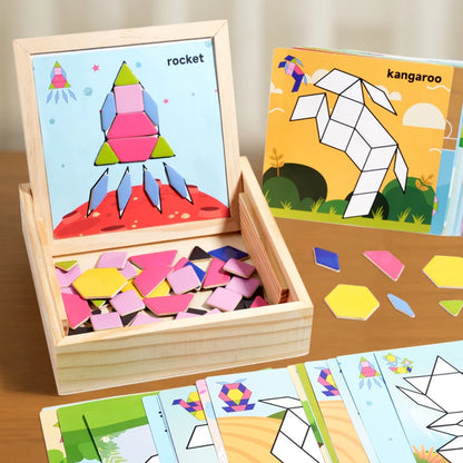 Montessori Wooden Magnetic Tangram Puzzle – Geometric Shape Sorter for Early Learning