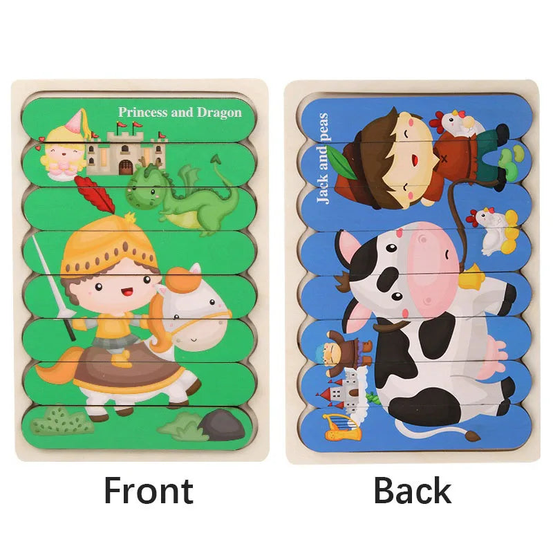 Montessori Cartoon Animal Double-Sided Wooden Strip Puzzle – (Buy 3 for $49)