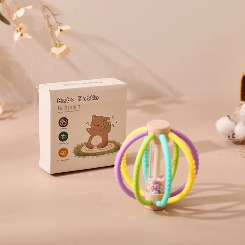 Baby Rainbow Silicone Teether Toys, Music Rattle Sensory Toys - LittleOzKid