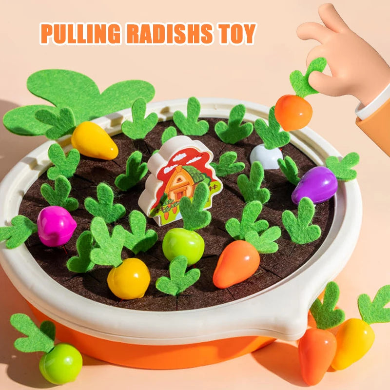 Montessori Carrot Harvest Toy, Wooden Pull Radish Memory Game, Fine Motor Skills & Sorting Toy for Toddlers