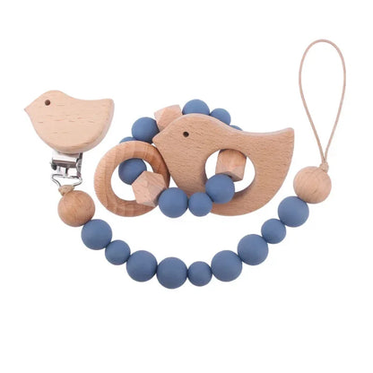 2Pcs Baby Pacifier Clip Wooden Teethers Bracelet Set, Teething Toy Anti-lost Chain