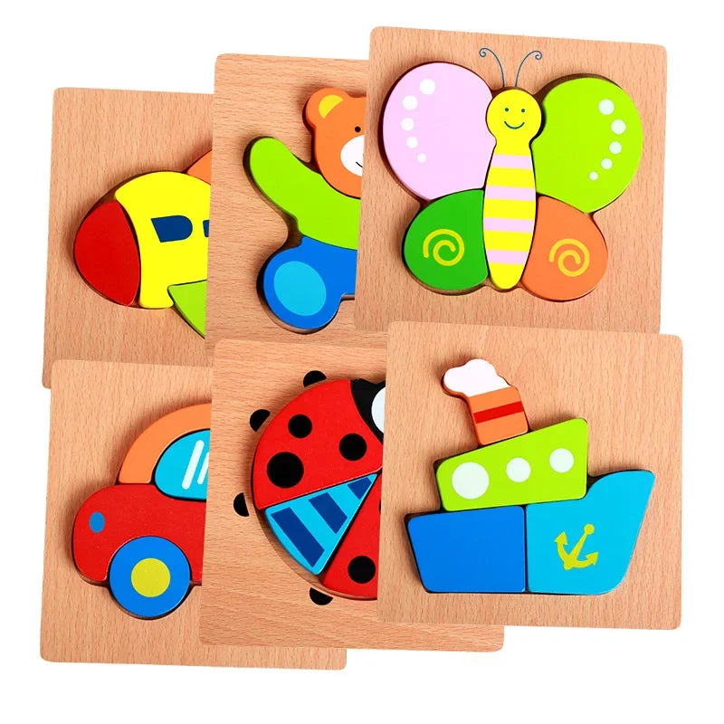 Premium 3D Cartoon Animal Beech Wood Jigsaw Puzzles (6Pack)