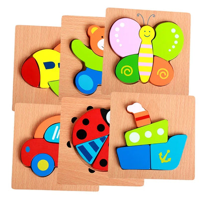 Premium 3D Cartoon Animal Beech Wood Jigsaw Puzzles (6Pack)