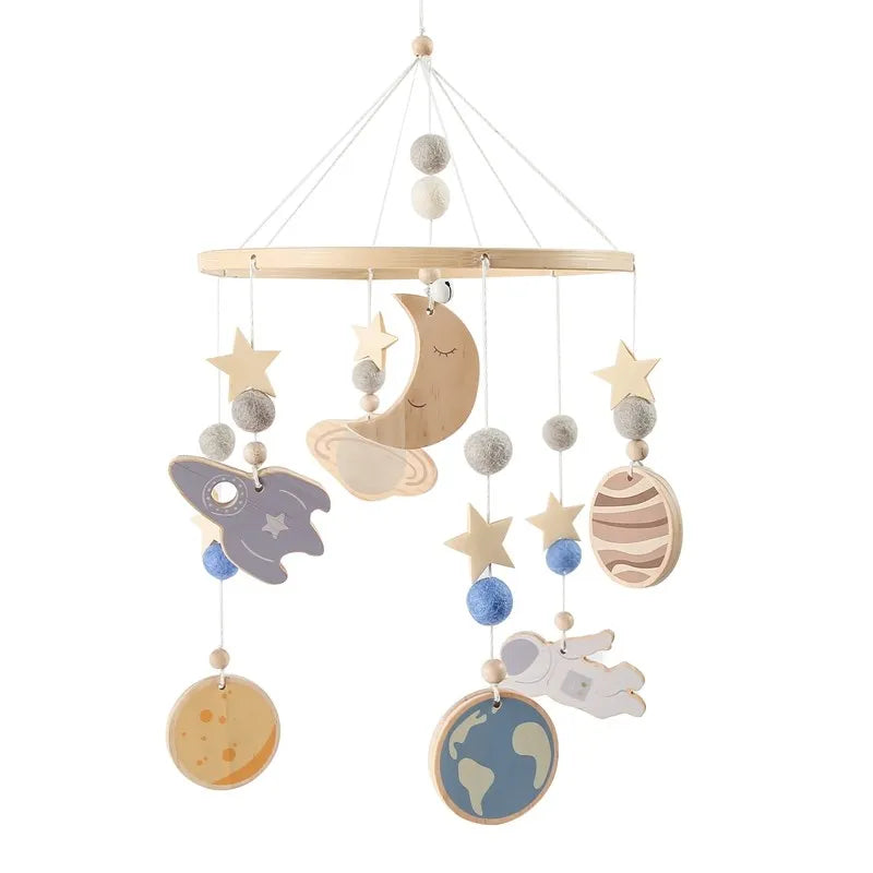 Baby Rattle Nursery Wooden Crib,Cot Hanging Toy Mobile with Music Box and Bed Bell