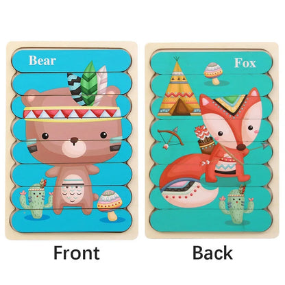 Montessori Cartoon Animal Double-Sided Wooden Strip Puzzle – (Buy 3 for $49)