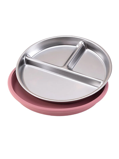 Stainless Steel Baby Feeding Plate with Detachable Suction