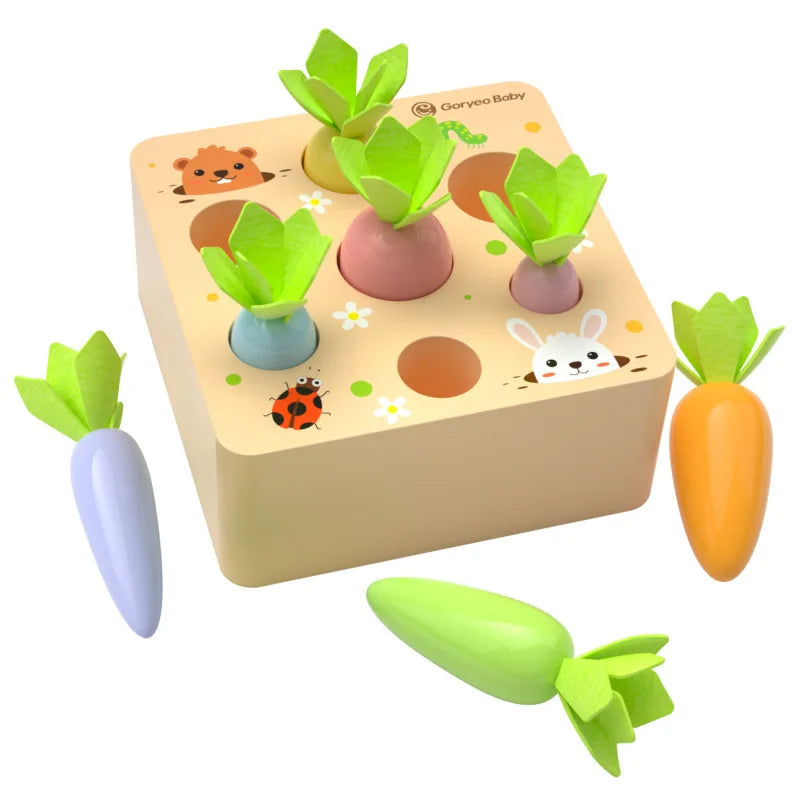 Wooden Carrot Harvest Game - Montessori Educational Toy For Toddlers, Fine Motor Skills Development