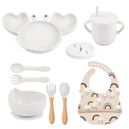 9Pcs Silicone Baby Feeding Set Dishwasher Safe Suction Bowl Bib Plate Spoon Cup (BPA Free) - LittleOzKid