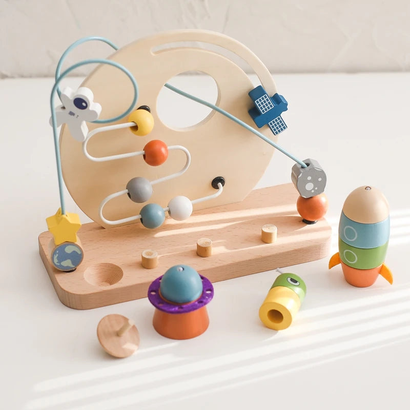 Baby Wooden planet, Activity Space Rocket Interactive Toy for Kids - LittleOzKid