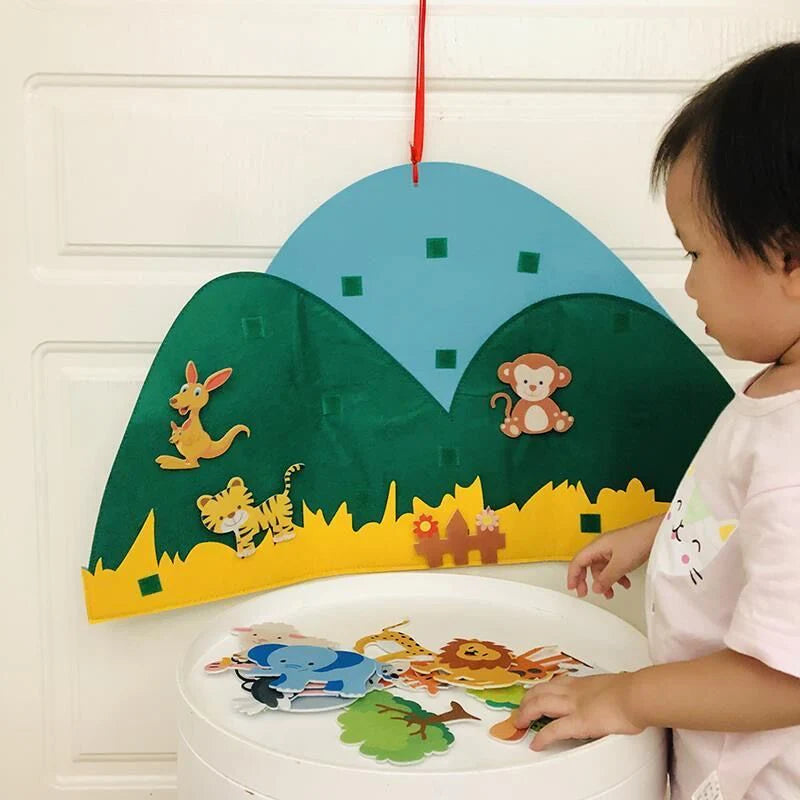 DYI Montessori Baby Busy Felt Board Animals with Hooks Stories Set - LittleOzKid