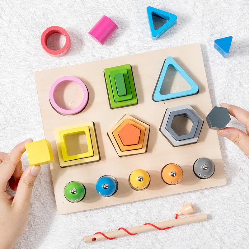 Montessori Magnetic Fishing Learning Educational Toys, Wooden Sorting Color Stacking Toys