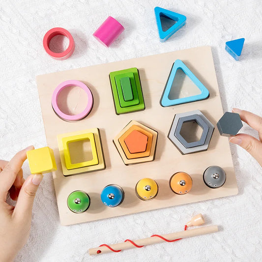 Montessori Magnetic Fishing Learning Educational Toys, Wooden Sorting Color Stacking Toys