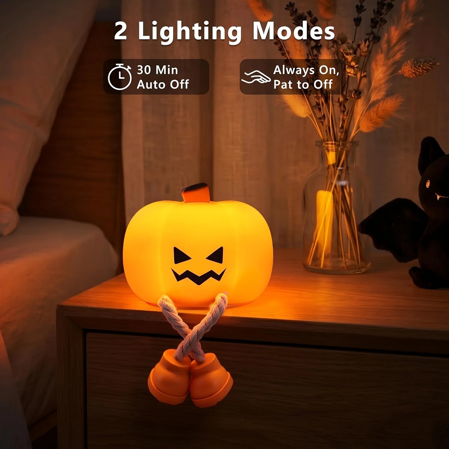 Cute Halloween Lantern Pumpkin Night Light, Rechargeable Silicone Lamp