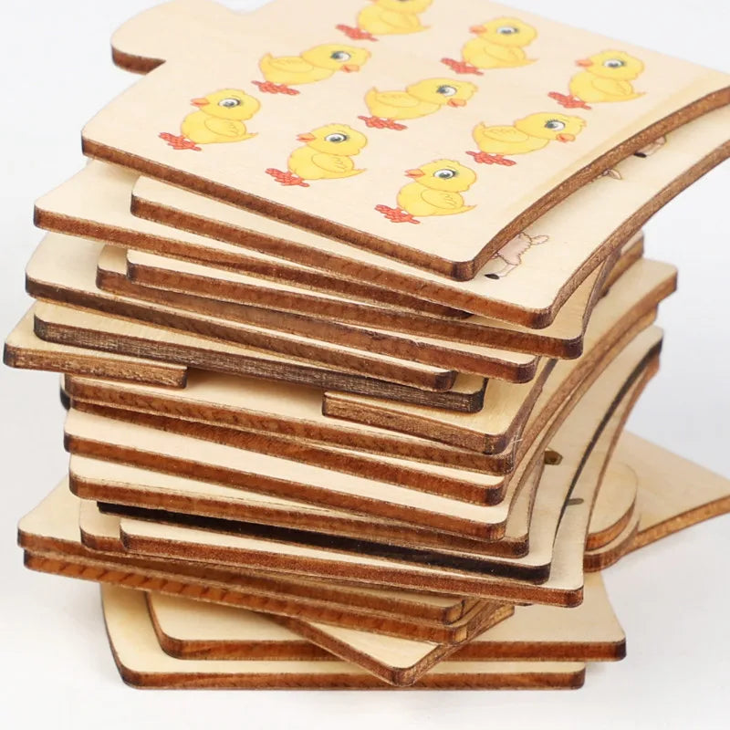 Wooden Animal & Food Matching Puzzle Toy, Toddler Learning Game