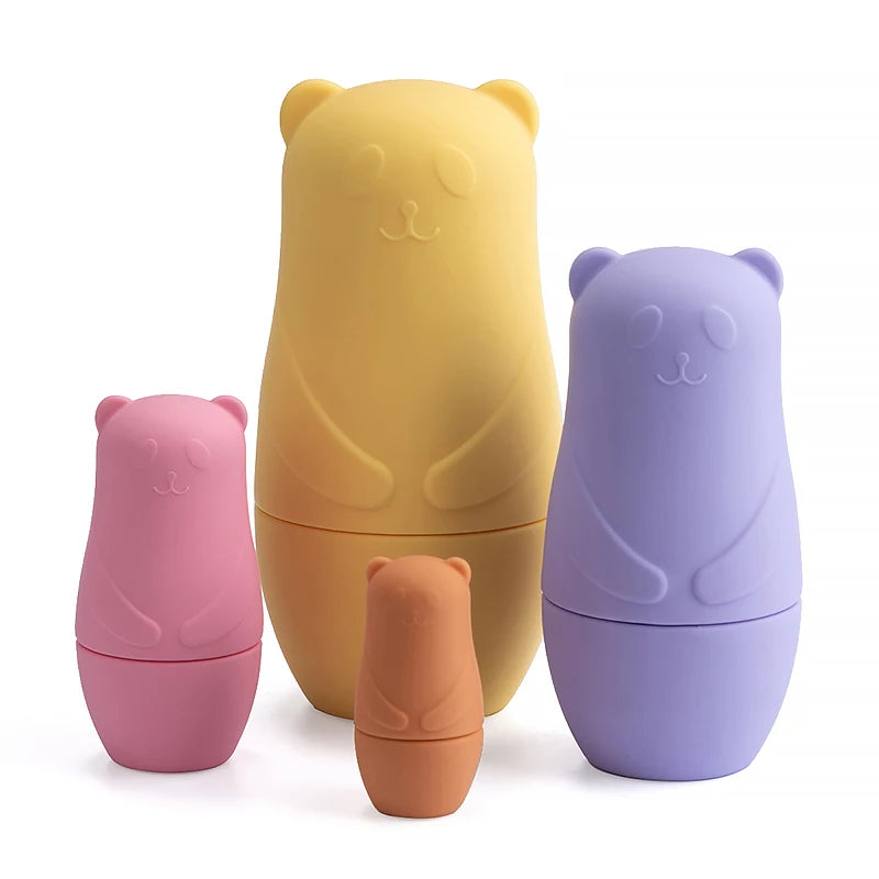 Silicone Bear Family Nesting Dolls for Hand-Eye Coordination, Stacked building blocks