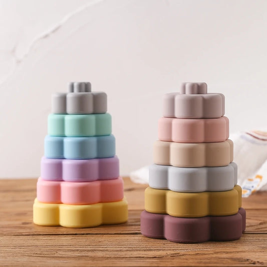 BPA-Free Baby Silicone Building Block, Soft Stacking Tower