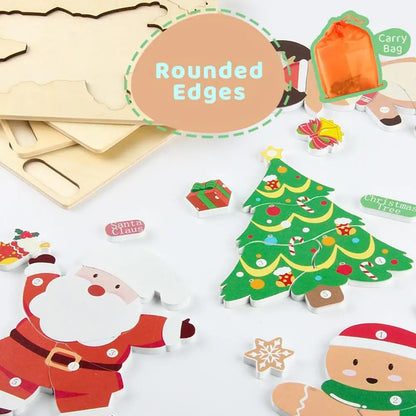 Montessori Toddler Xmas Wooden Jigsaw Puzzles, Santa Christmas Toddler Puzzles, Educational Shape Matching