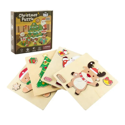 Montessori Toddler Xmas Wooden Jigsaw Puzzles, Santa Christmas Toddler Puzzles, Educational Shape Matching