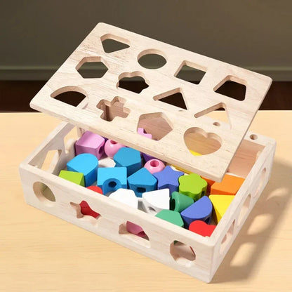 5-in-1 Montessori Wooden Pillar Toy Set – Color, Shape, Sorting & Beading Educational Game for Kids