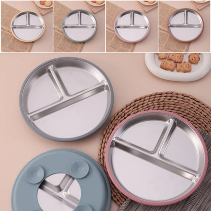 Stainless Steel Baby Feeding Plate with Detachable Suction