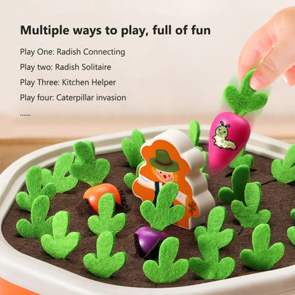 Montessori Carrot Harvest Toy, Wooden Pull Radish Memory Game, Fine Motor Skills & Sorting Toy for Toddlers