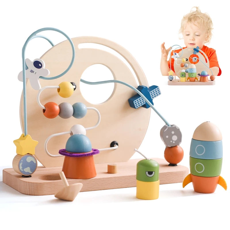 Baby Wooden planet, Activity Space Rocket Interactive Toy for Kids - LittleOzKid