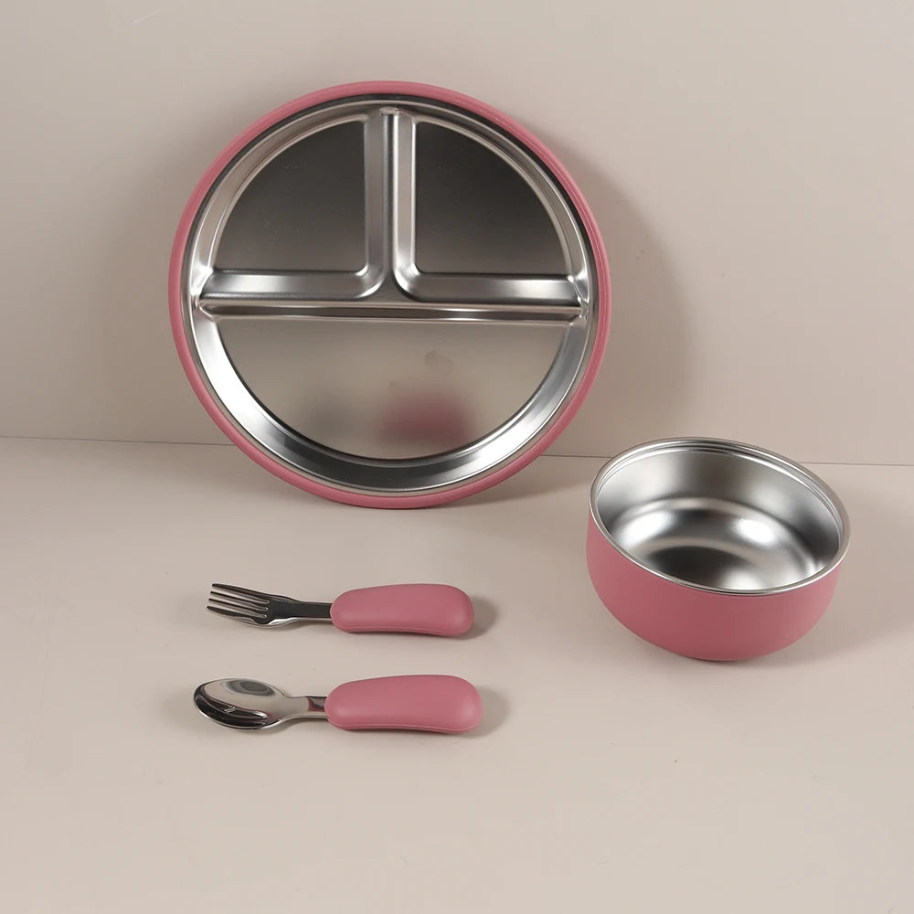 4PCS Stainless Steel Baby Feeding Set with Silicone Bowl