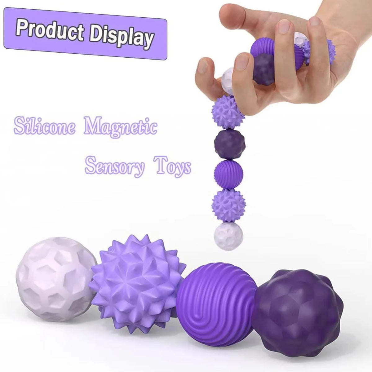4 Pcs Silicone Magnetic Sensory Balls, Stress Relief Sensory Toy for Adult and Kids