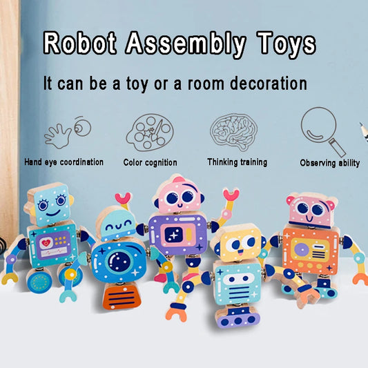 Montessori Wooden Robot Building Block Set for Creative Kids