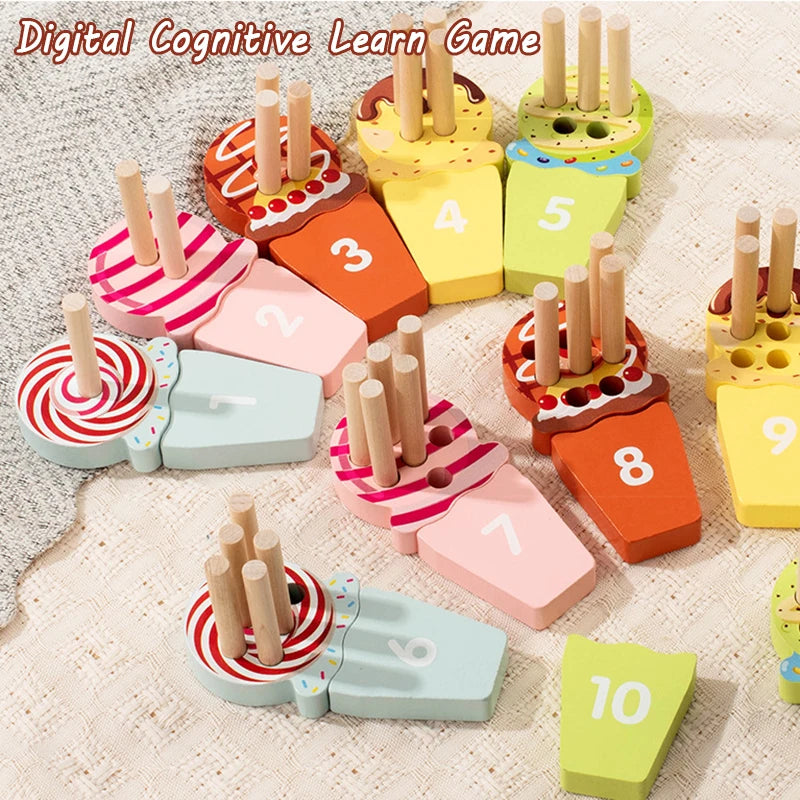 Montessori Ice Cream Math Counting Peg Board – Early Learning Number Matching Educational Toy