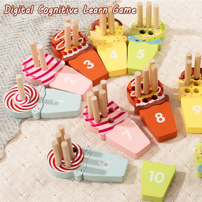 Montessori Ice Cream Math Counting Peg Board – Early Learning Number Matching Educational Toy