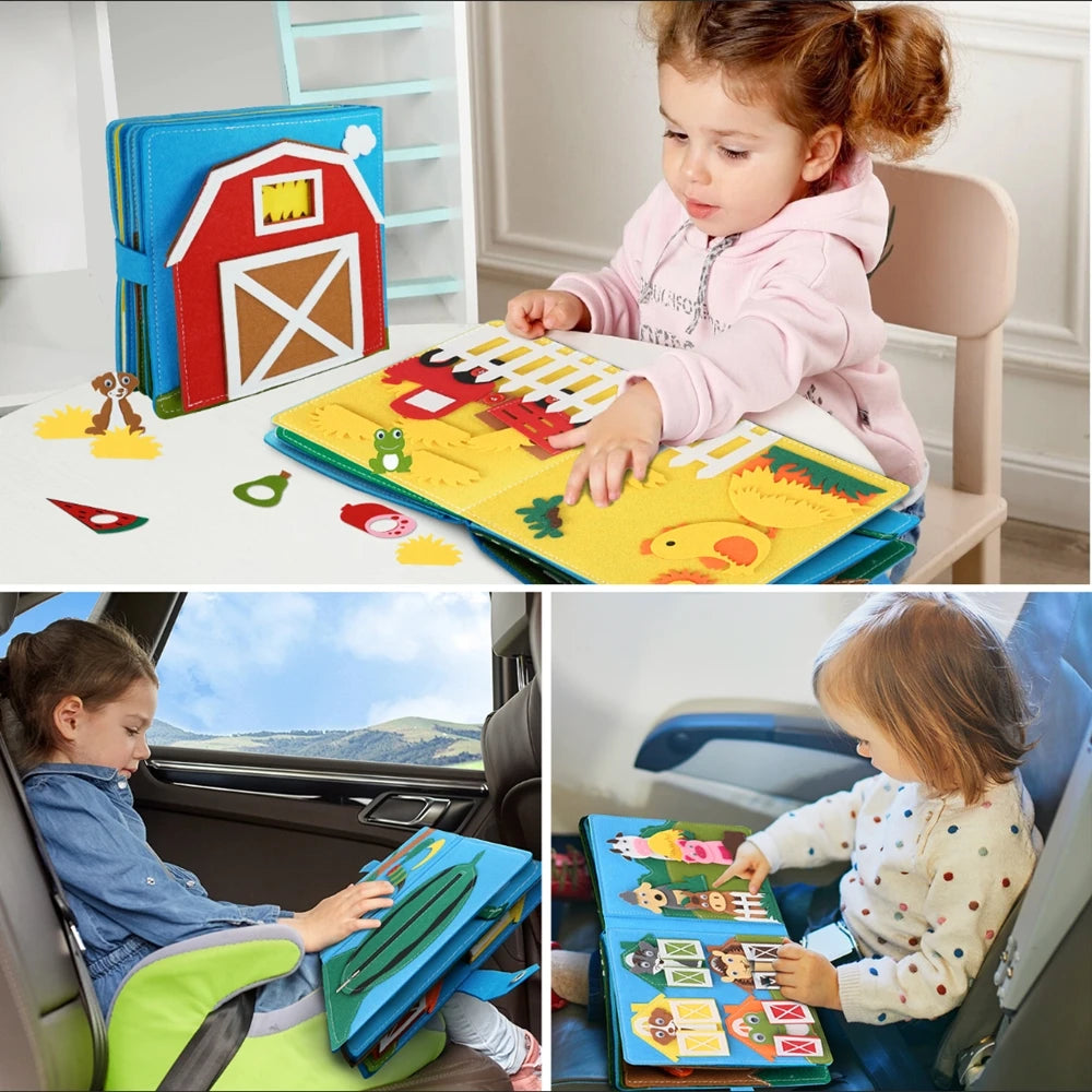 Toddlers Montessori Busy Board Farm Animal Quiet Felt Activity Toy Book - LittleOzKid