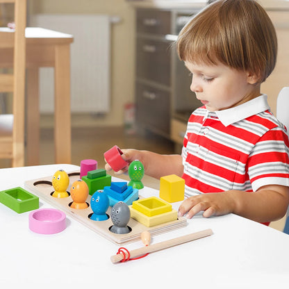 Montessori Magnetic Fishing Learning Educational Toys, Wooden Sorting Color Stacking Toys