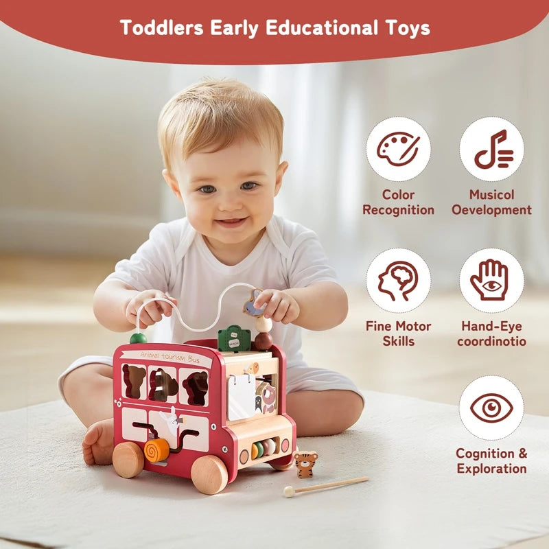 Montessori Wooden Multi-Activity Cube, Education Busy Board for baby and Toddlers
