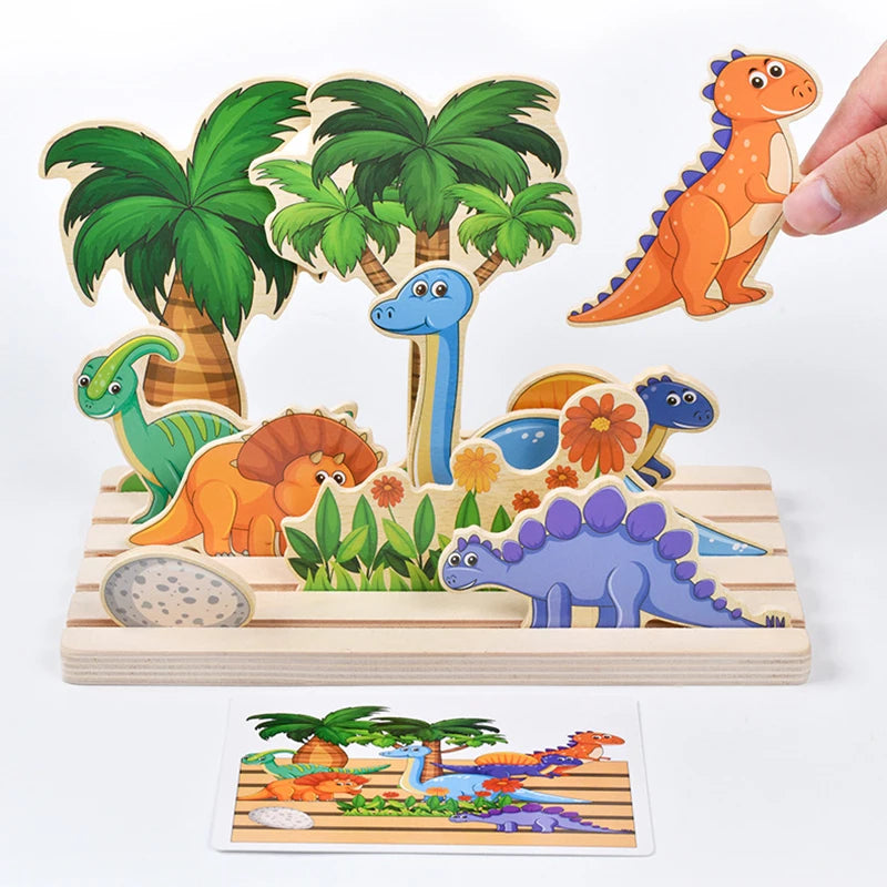 Wooden Montessori Thinking Game and Jigsaw Puzzles Matching Board for Kids