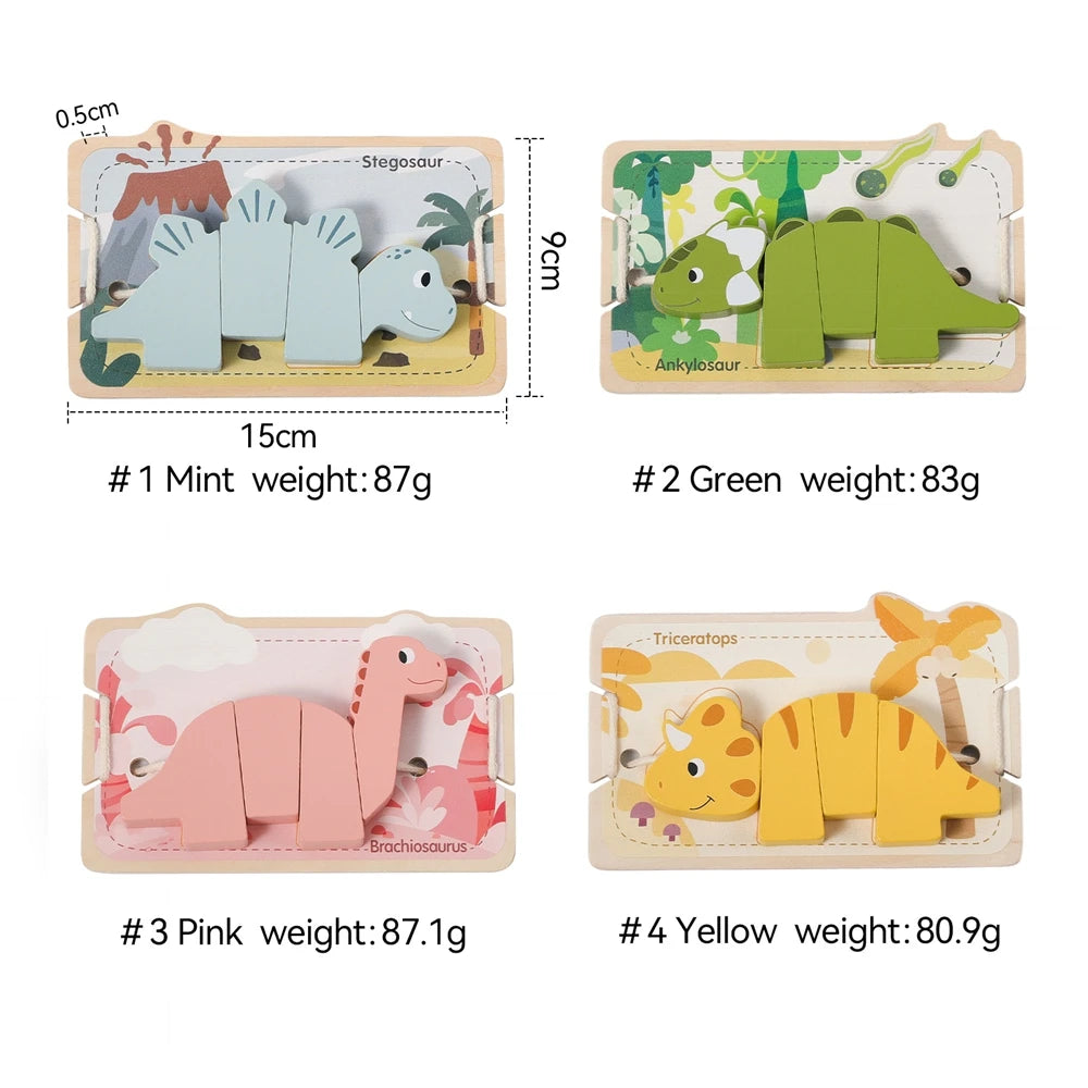 Wooden Montessori Dinosaur Beads Threading Toys for Babies