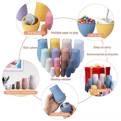 Silicone Bear Family Nesting Dolls for Hand-Eye Coordination, Stacked building blocks
