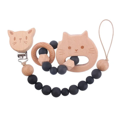 2Pcs Baby Pacifier Clip Wooden Teethers Bracelet Set, Teething Toy Anti-lost Chain