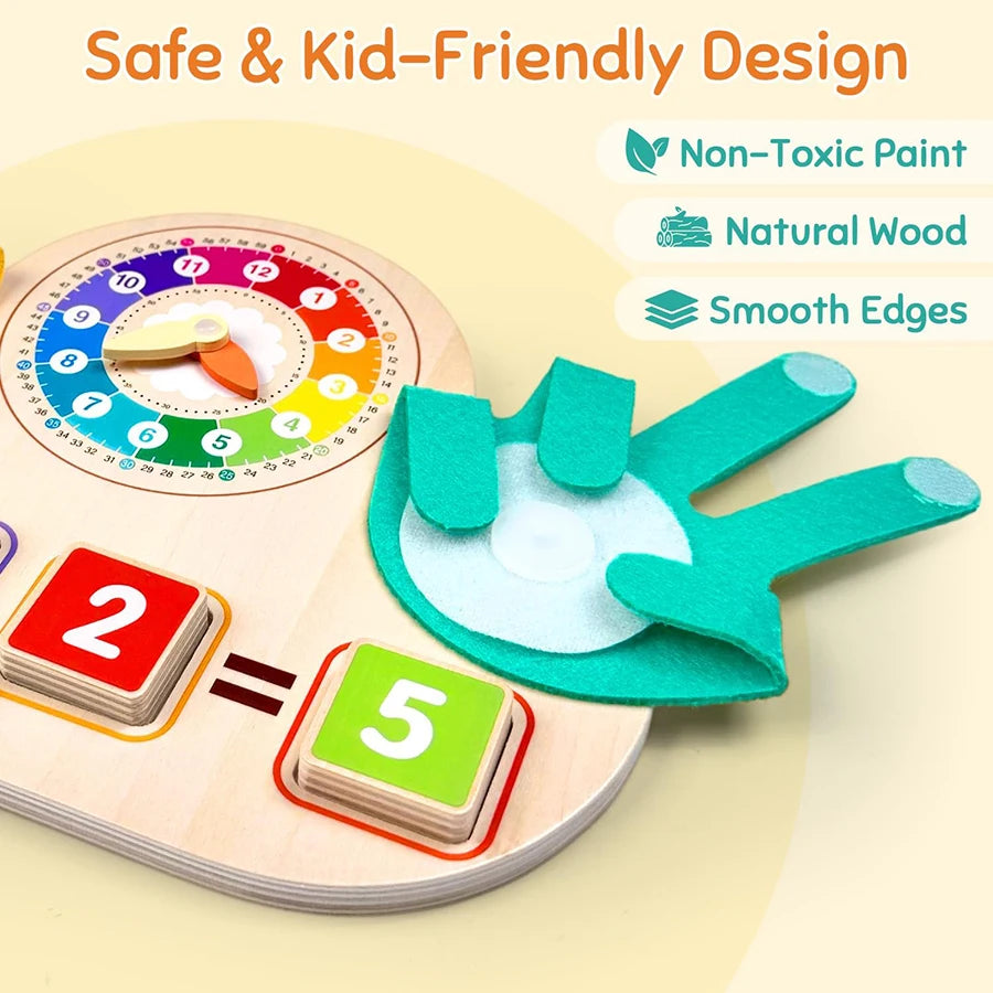 Montessori Wooden Math Learning Board Numbers Clock Counting Toy