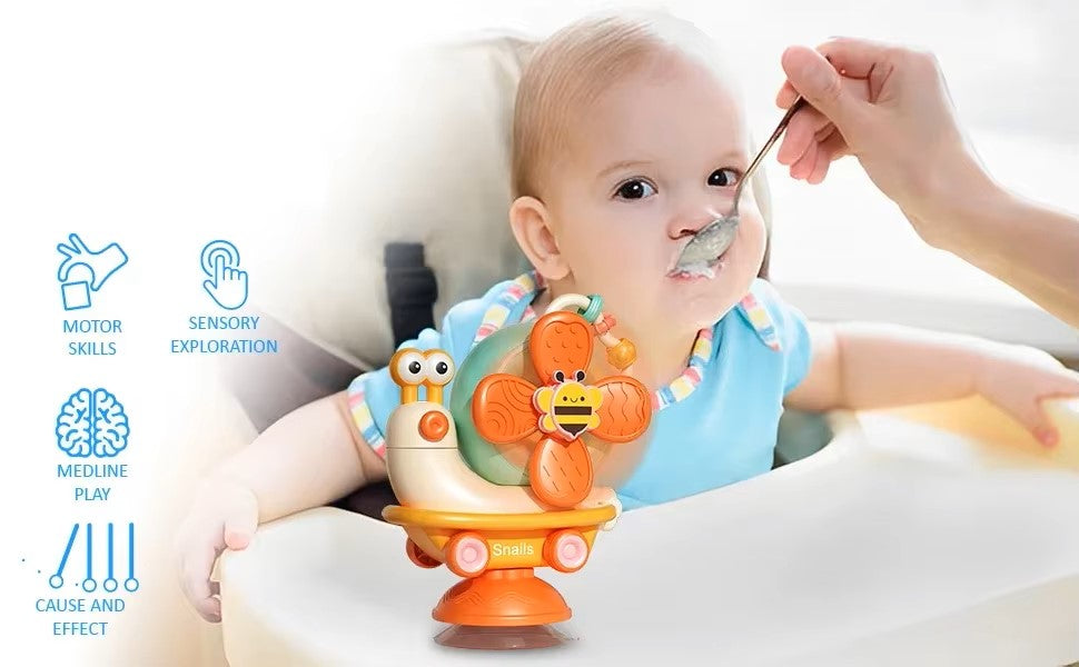 Baby Montessori Suction Spinner Toy, Bath Sensory & High Chair Suction for Toddlers
