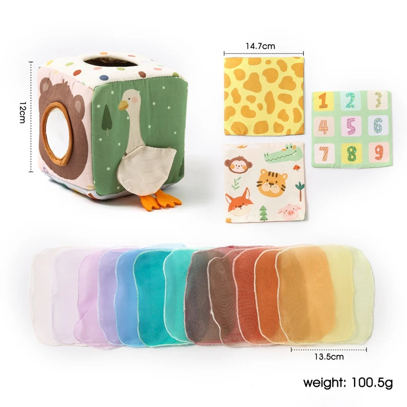 Montessori Sensory Magic Tissue Box for Infants 0-12m, Great for Fine Motor & Early Learning