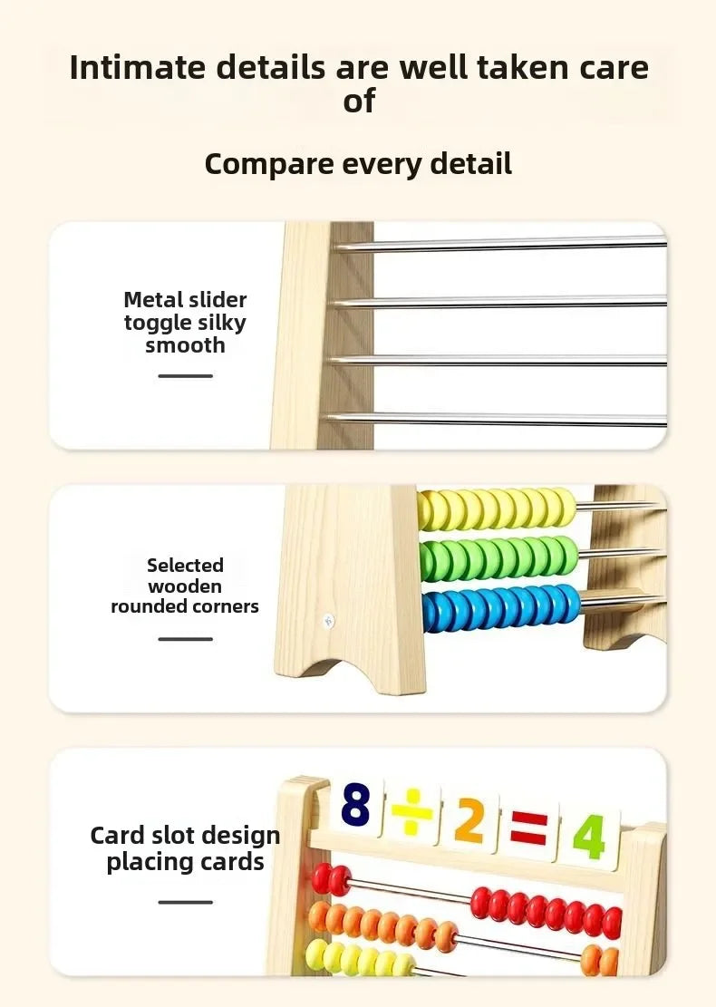 Wooden Rainbow Abacus, Montessori Math Toy for Early Learning & Counting Skills