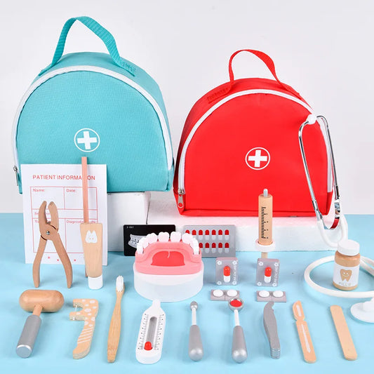 Wooden Kids Dentist Toy Set, Doctor Pretend Role Play Medicine Box Set - LittleOzKid
