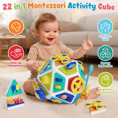 Montessori Sensory Activity Busy Cube for Baby and Toddler, Fine Motor Skills Toy