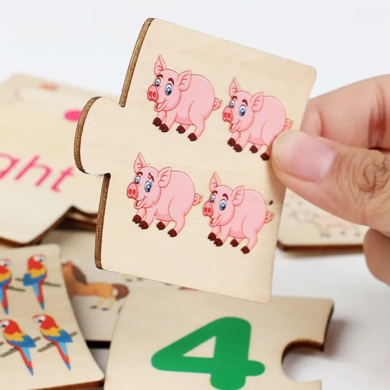 Wooden Animal & Food Matching Puzzle Toy, Toddler Learning Game