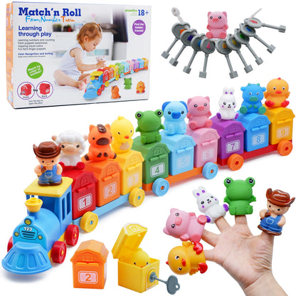 Montessori Farm Train Set for Toddlers, Educational Counting, Matching & Sorting Toy,Fine Motor Skills