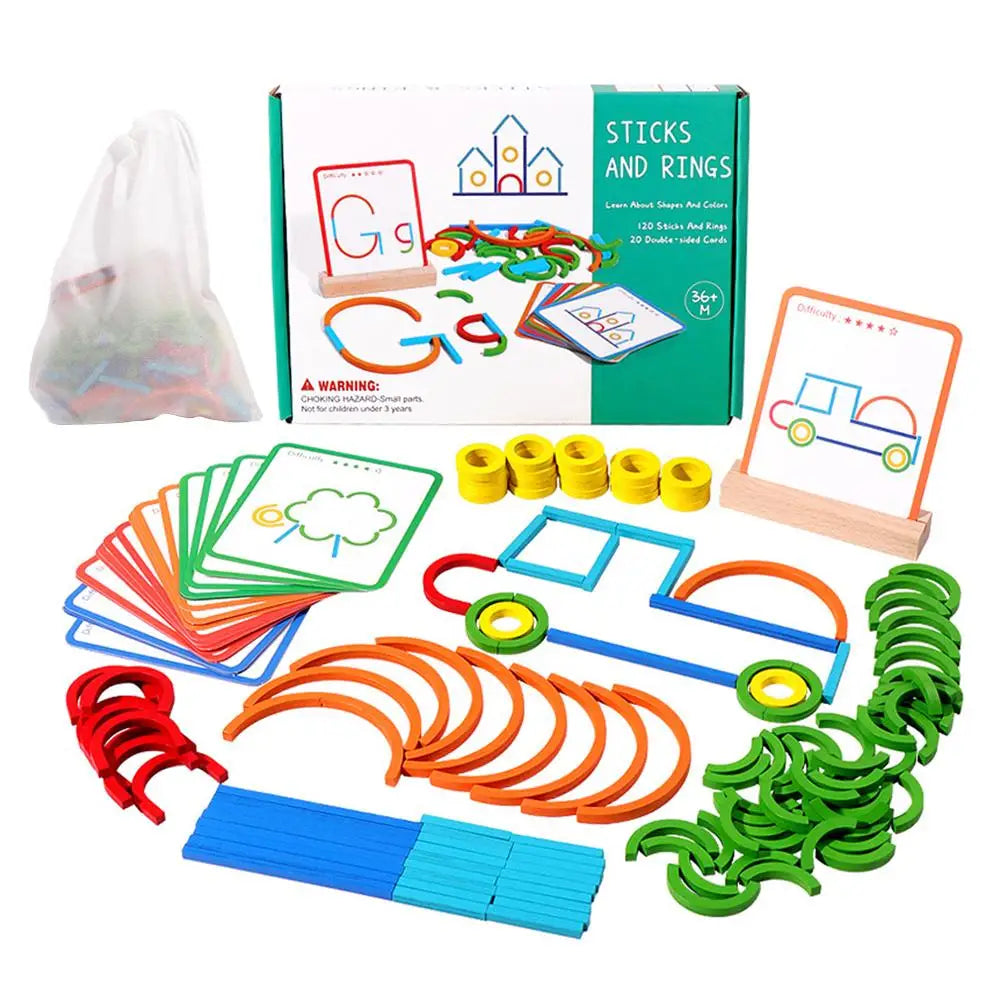 Montessori Wooden Sticks & Rings Jigsaw Puzzle