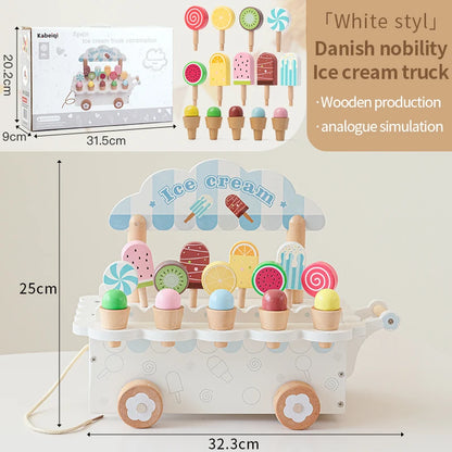 Montessori Wooden Ice Cream Pretend Play Set, Kitchen Play Accessories for Kids
