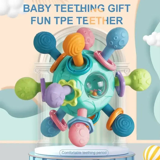 Baby Silicone Rotating Rattle Ball Grasping Activity, Teether Sensory Toys