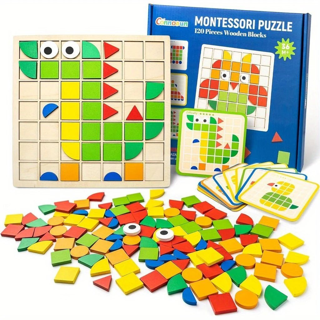 120Pcs Wooden Mosaic Puzzle, Jigsaw Puzzle Board Set for kids - LittleOzKid